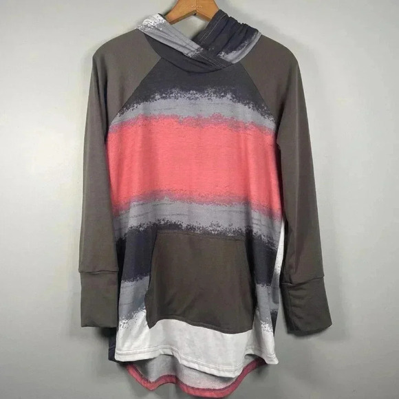 LuLaRoe Amber Hoodie Size Medium M Beautiful Striped Colorful Green Print Street - Picture 1 of 10